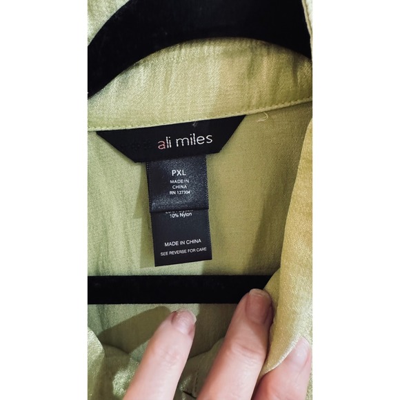 Ali Miles Women's Chartreuse 3/4 Sleeve Artsy Button Up Jacket Top Petite XL NEW - Picture 6 of 13